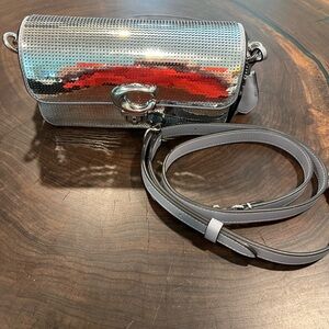 Coach -metallic handbag w/2 shoulder straps! Silver hardware. New, never used.